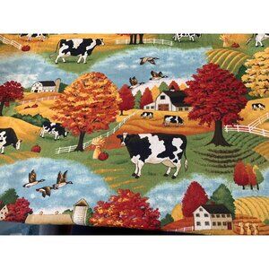 Farm-Themed Cotton Fabric Cow Barn Autumn Scenery 1 Yard 6" x 32"  Sewing  Craft